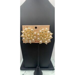 Vintage New Old Stock KMQ Chunky Faux Pearl Starburst Cluster Clip On Earrings